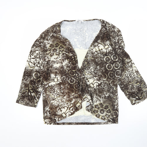 M&Co Womens Brown Floral Glitter Tunic Blouse Size 18 Viscose Stretch