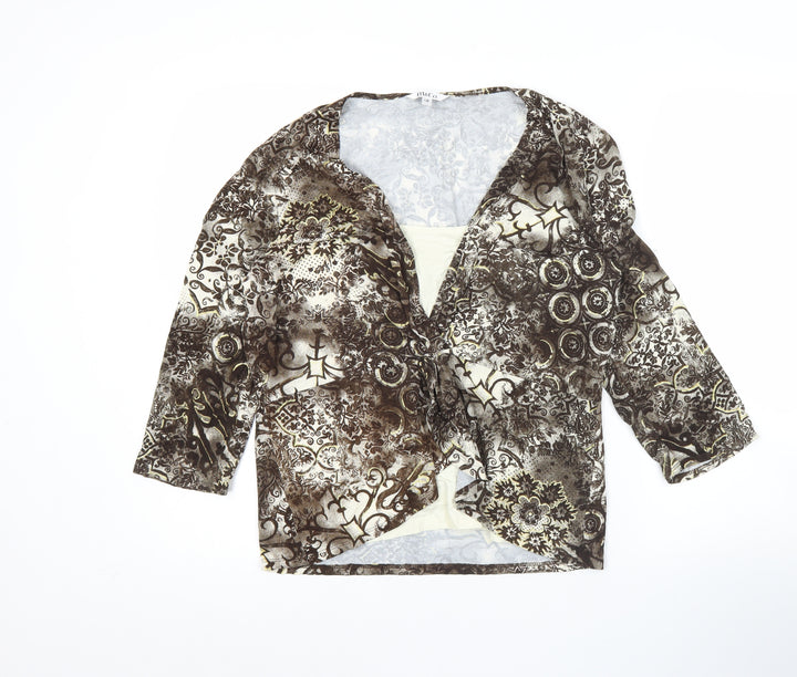 M&Co Womens Brown Floral Glitter Tunic Blouse Size 18 Viscose Stretch