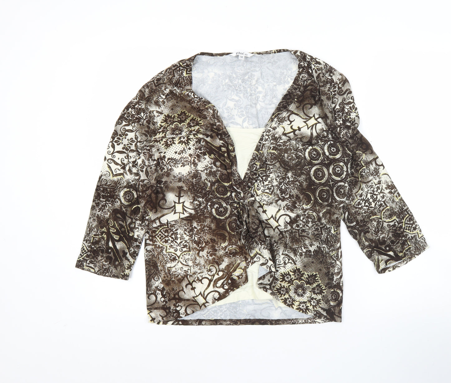 M&Co Womens Brown Floral Glitter Tunic Blouse Size 18 Viscose Stretch