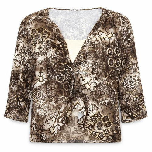 M&Co Womens Brown Floral Glitter Tunic Blouse Size 18 Viscose Stretch