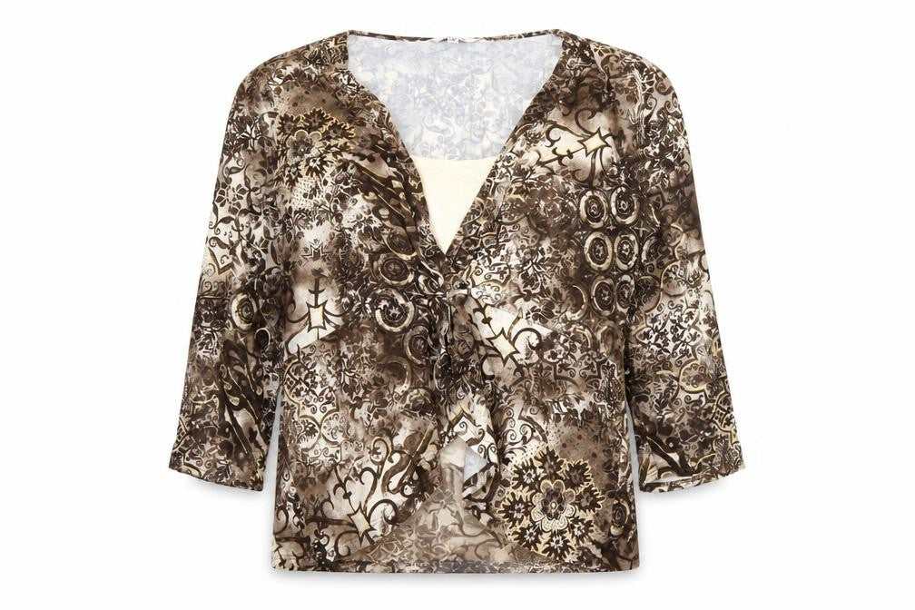 M&Co Womens Brown Floral Glitter Tunic Blouse Size 18 Viscose Stretch