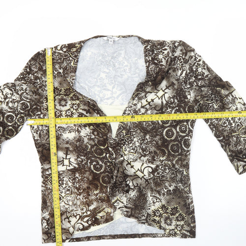 M&Co Womens Brown Floral Glitter Tunic Blouse Size 18 Viscose Stretch