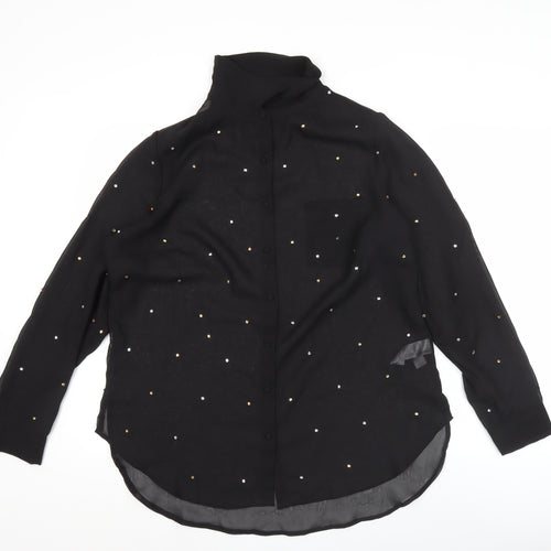 So Fabulous Women Black Sequin Long Sleeve Blouse UK 16 High Neck