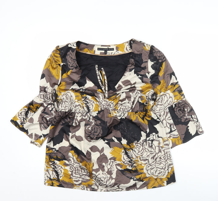 Betty Jackson Black Womens Multicoloured Floral Tunic Blouse Size 12
