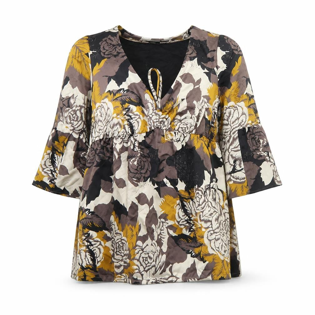 Front view of Betty Jackson Black women’s multicoloured floral tunic blouse, size UK 12