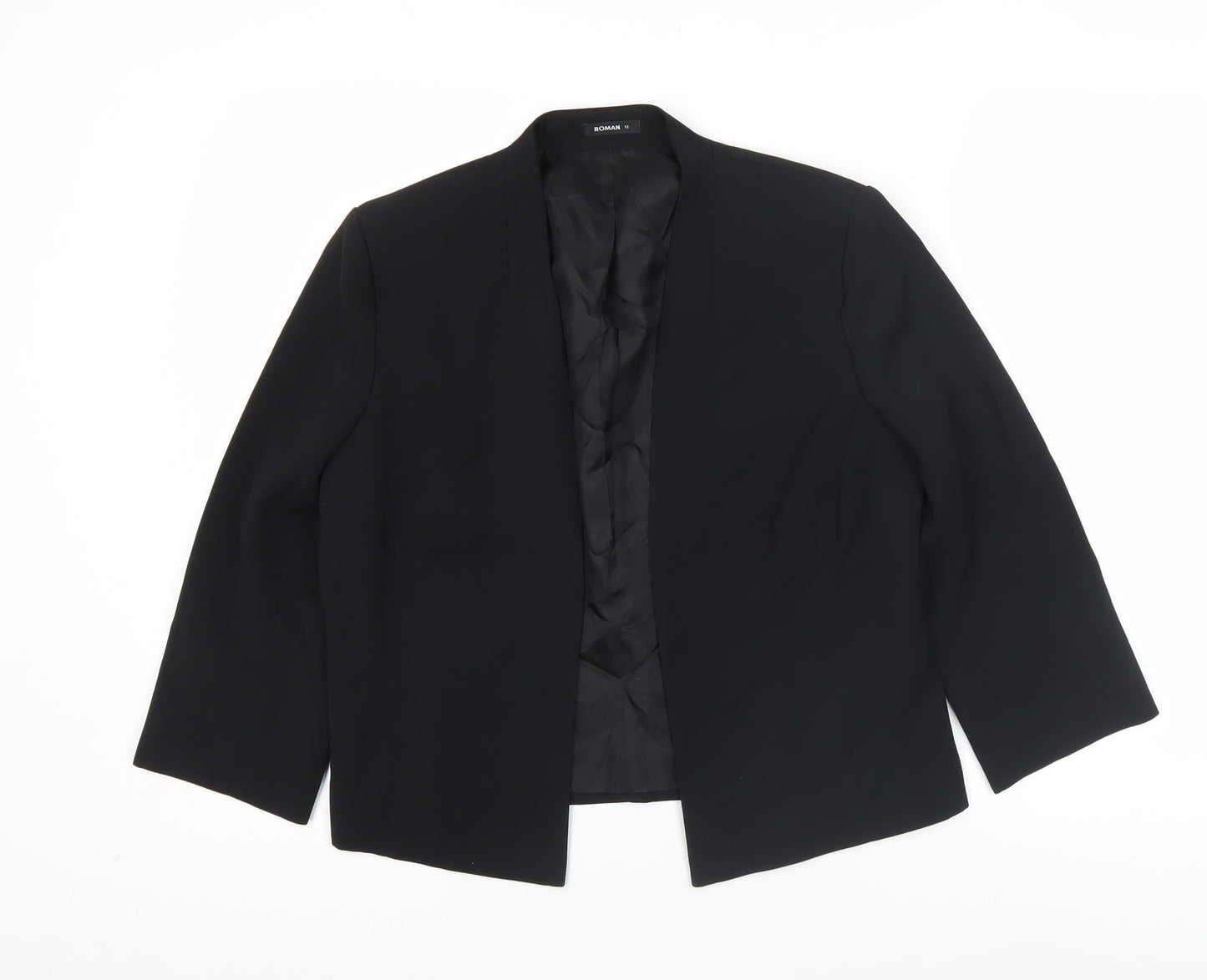 Roman Women Black Blazer Size 12 Tailored Shawl Collar Jacket