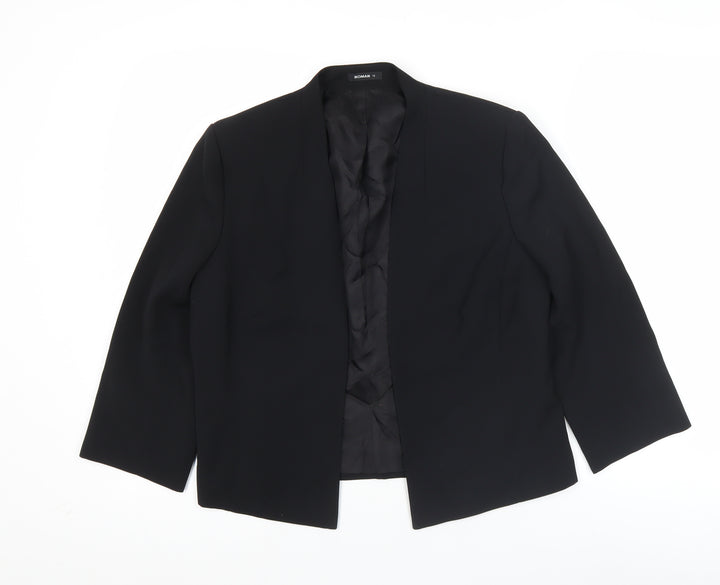Roman Women Black Blazer Size 12 Tailored Shawl Collar Jacket