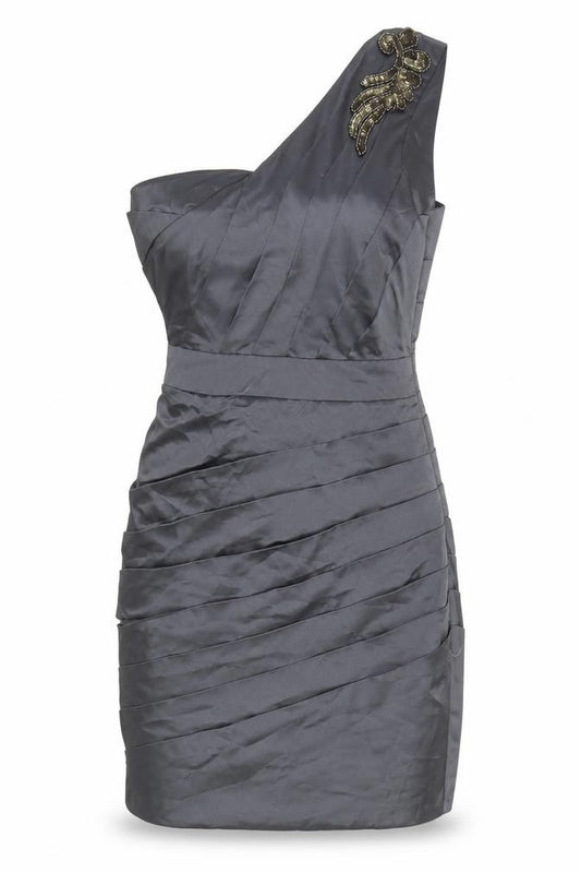 Front view of Lipsy Women’s Grey, size UK 6, One Shoulder Bodycon Cocktail Dress