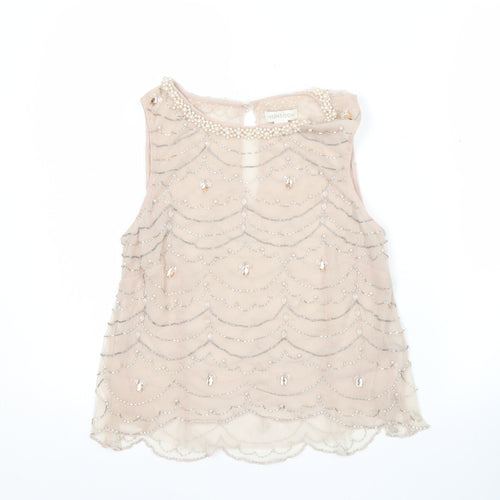 Monsoon Women Beige Beaded Sleeveless Tunic Blouse UK 8