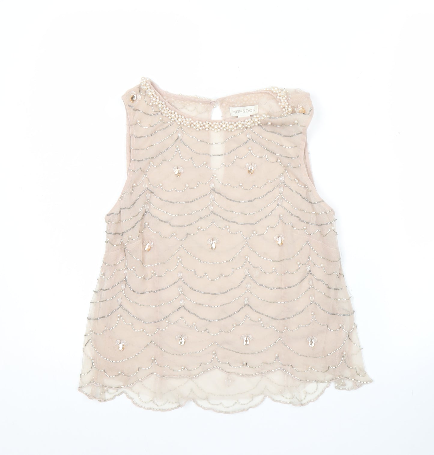 Monsoon Women Beige Beaded Sleeveless Tunic Blouse UK 8