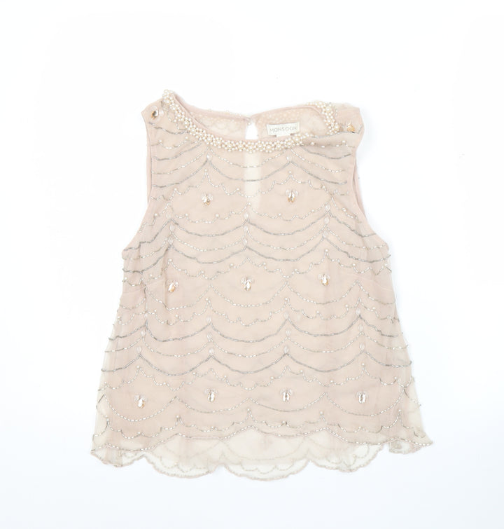 Monsoon Women Beige Beaded Sleeveless Tunic Blouse UK 8