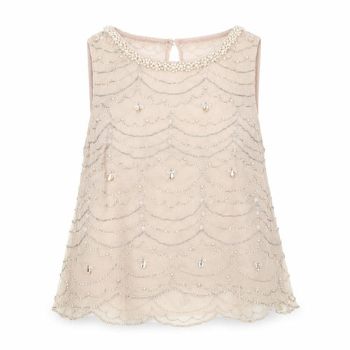 Monsoon Women Beige Beaded Sleeveless Tunic Blouse UK 8