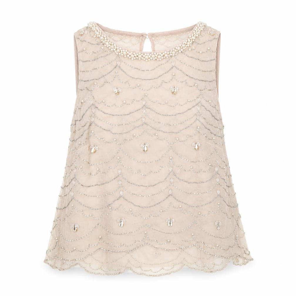 Monsoon Women Beige Beaded Sleeveless Tunic Blouse UK 8