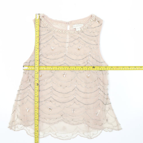 Monsoon Women Beige Beaded Sleeveless Tunic Blouse UK 8