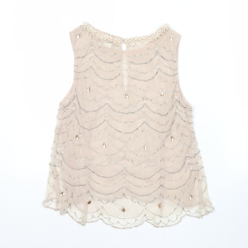 Monsoon Women Beige Beaded Sleeveless Tunic Blouse UK 8