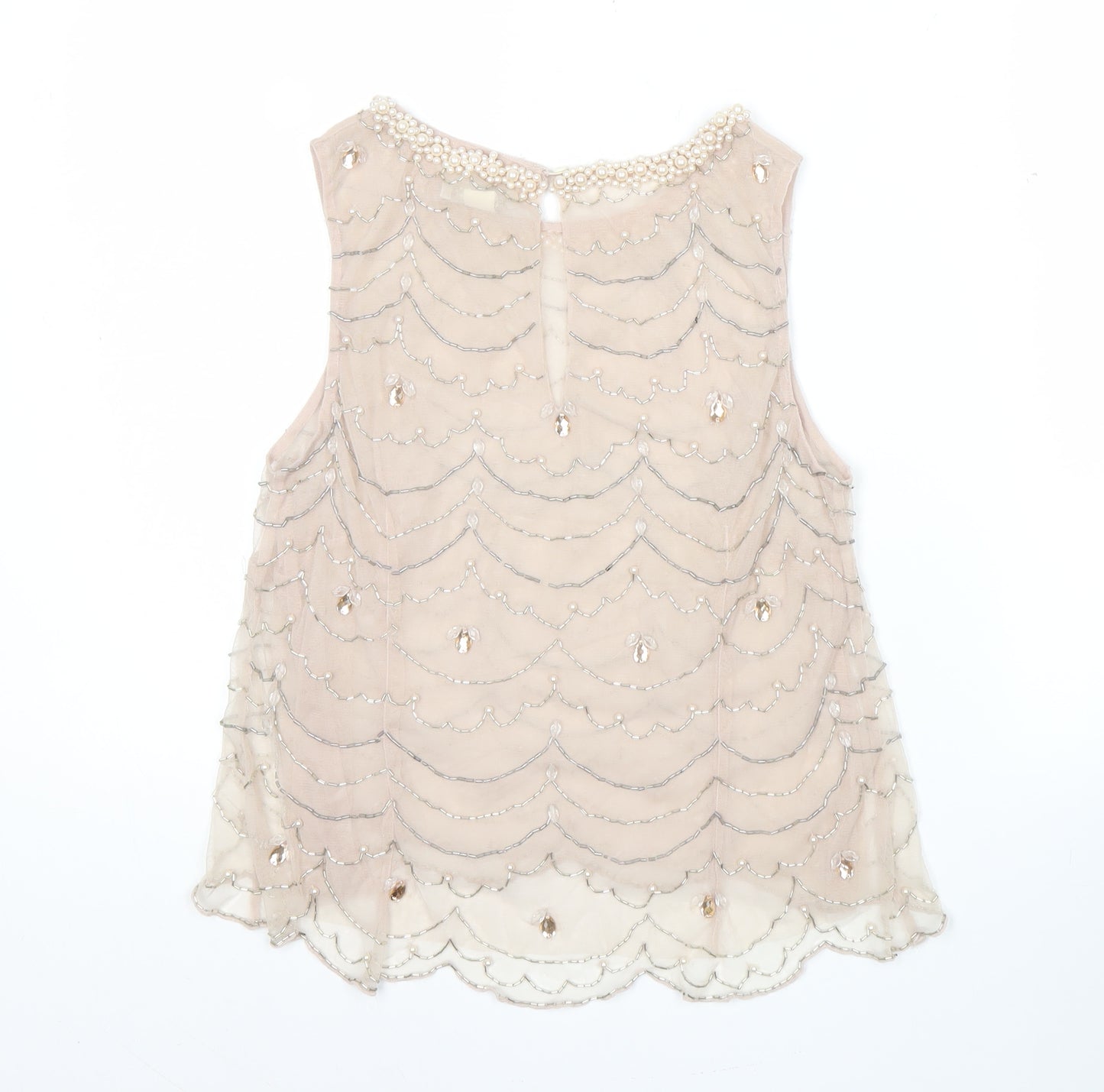 Monsoon Women Beige Beaded Sleeveless Tunic Blouse UK 8