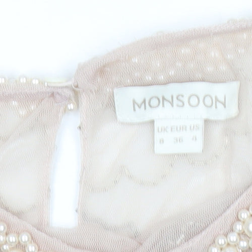 Monsoon Women Beige Beaded Sleeveless Tunic Blouse UK 8
