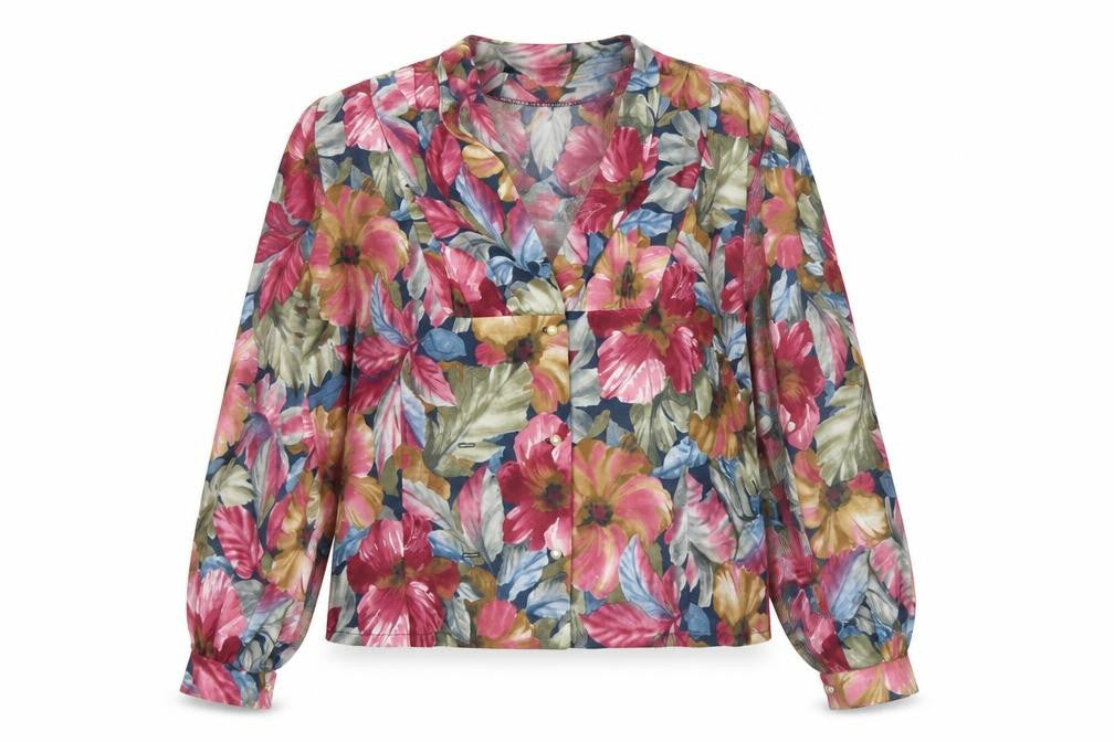 Front view of Hamells Women’s Multicoloured Floral Blouse, size UK 14, Long Sleeve Polyester
