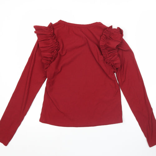 Trendmates Women Red Ruffle Long Sleeve Blouse Size L