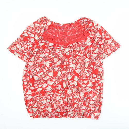 Next Womens Red Floral Cotton Tunic Blouse Size 10 Short Sleeve