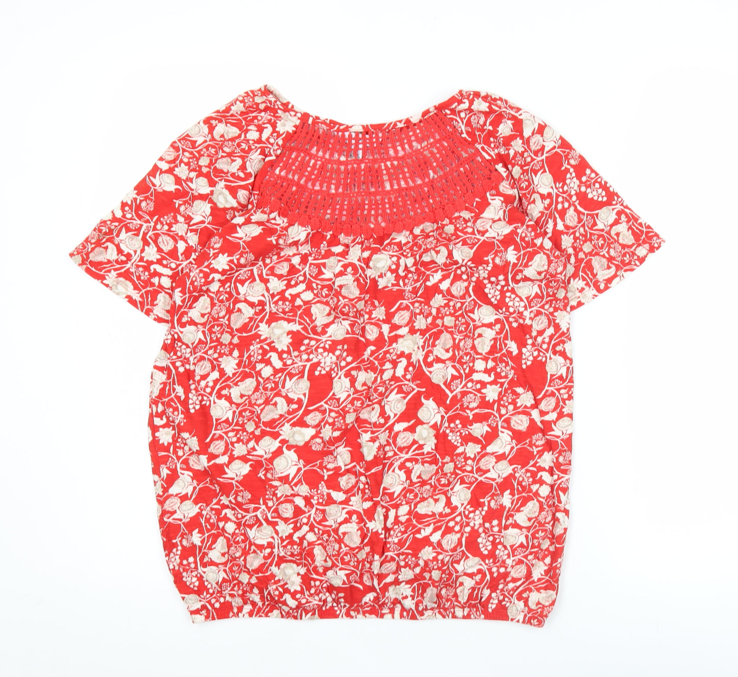 Next Womens Red Floral Cotton Tunic Blouse Size 10 Short Sleeve