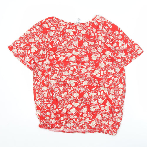 Next Womens Red Floral Cotton Tunic Blouse Size 10 Short Sleeve