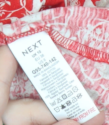 Next Womens Red Floral Cotton Tunic Blouse Size 10 Short Sleeve