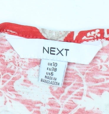 Next Womens Red Floral Cotton Tunic Blouse Size 10 Short Sleeve