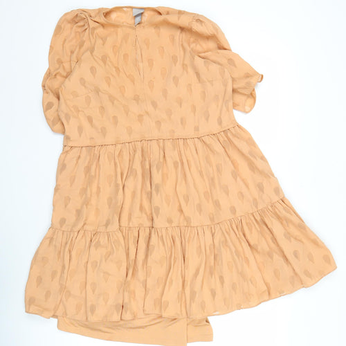 H&M Women Beige Short Puff Sleeve A-Line Dress Size 10
