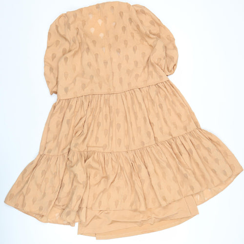 H&M Women Beige Short Puff Sleeve A-Line Dress Size 10
