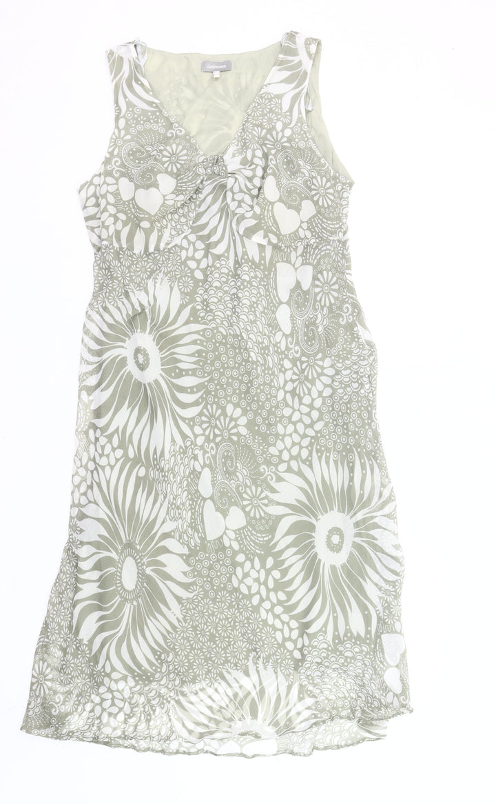 Steilmann Women Grey Floral Shift Dress Size 16 Sleeveless V-Neck