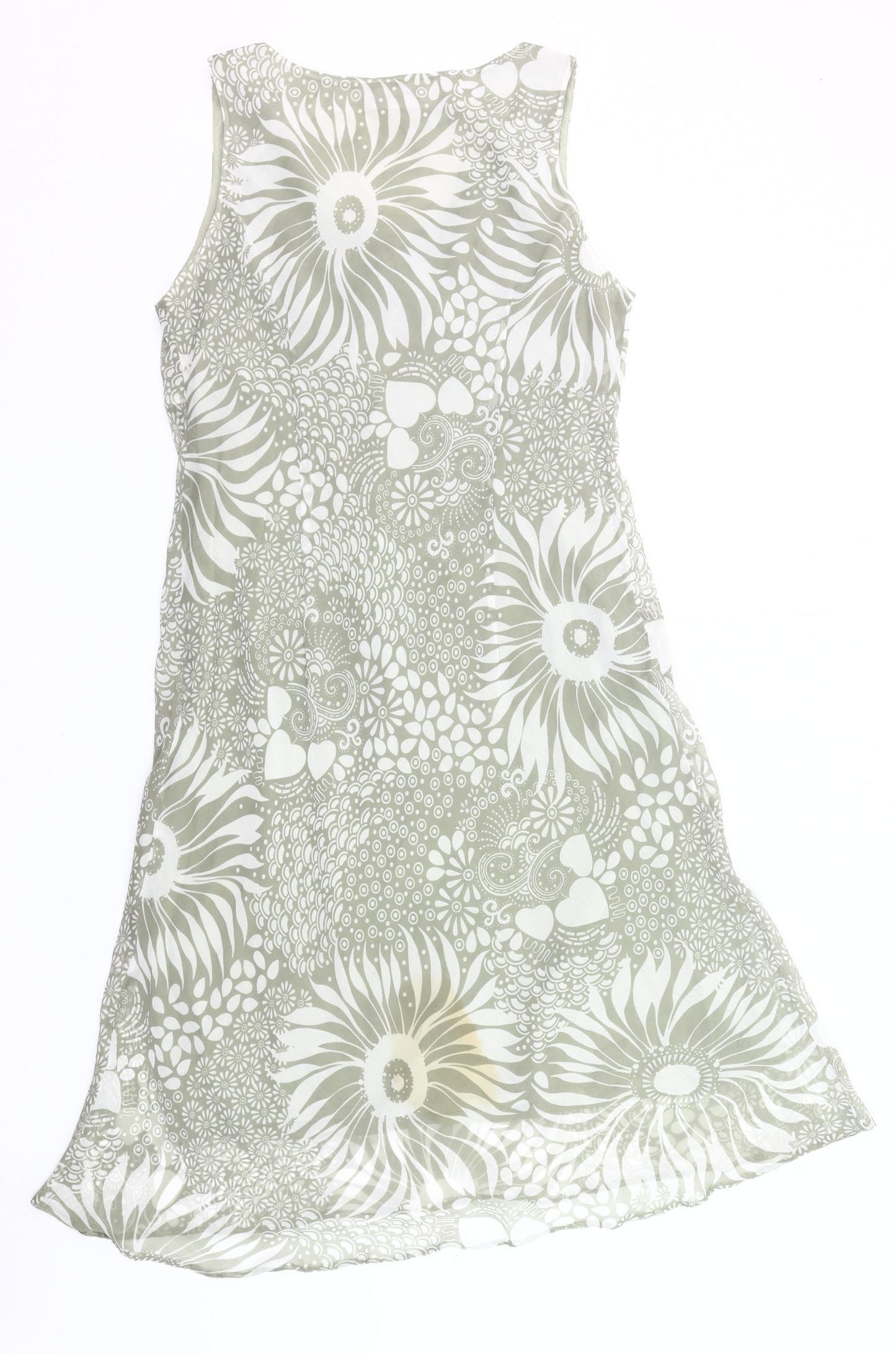 Steilmann Women Grey Floral Shift Dress Size 16 Sleeveless V-Neck
