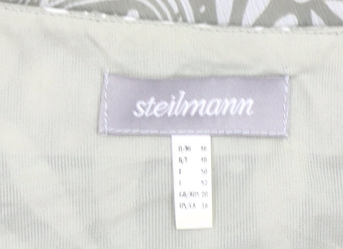 Steilmann Women Grey Floral Shift Dress Size 16 Sleeveless V-Neck