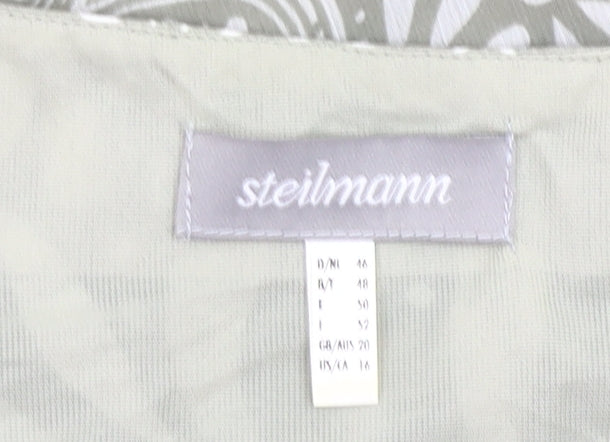 Steilmann Women Grey Floral Shift Dress Size 16 Sleeveless V-Neck