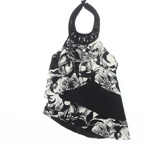 Karen Millen Womens Black Floral Halter Silk Top Size 10 Party Tank