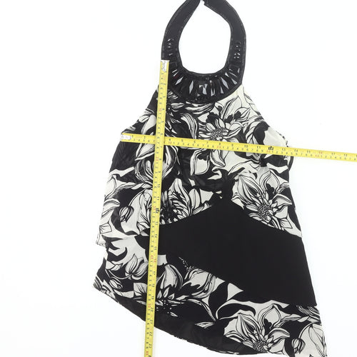 Karen Millen Womens Black Floral Halter Silk Top Size 10 Party Tank
