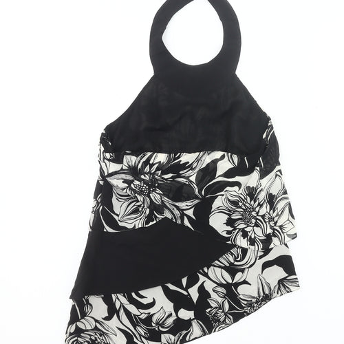 Karen Millen Womens Black Floral Halter Silk Top Size 10 Party Tank