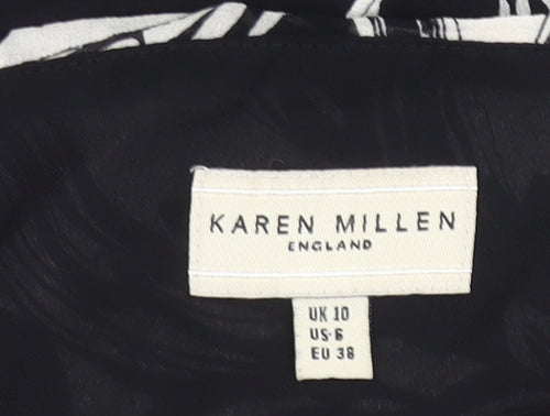 Karen Millen Womens Black Floral Halter Silk Top Size 10 Party Tank