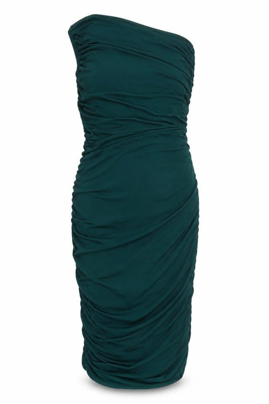 Front view of PRETTYLITTLETHING Women’s Green One Shoulder Bodycon, size UK 12, Dress