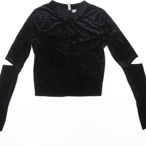 H&M Women’s Black Velvet Cropped Long Sleeve Slim Blouse S