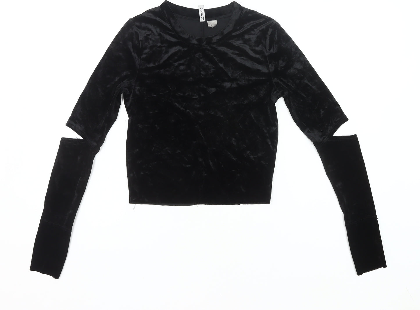 H&M Women’s Black Velvet Cropped Long Sleeve Slim Blouse S