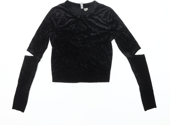 H&M Women’s Black Velvet Cropped Long Sleeve Slim Blouse S
