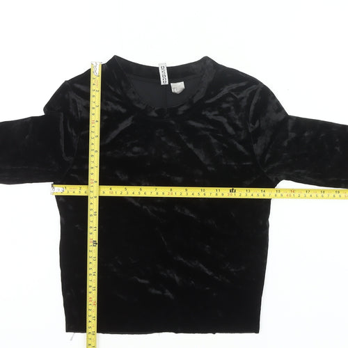 H&M Women’s Black Velvet Cropped Long Sleeve Slim Blouse S