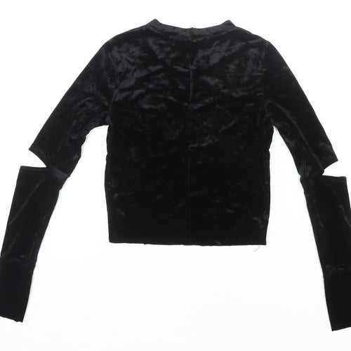H&M Women’s Black Velvet Cropped Long Sleeve Slim Blouse S