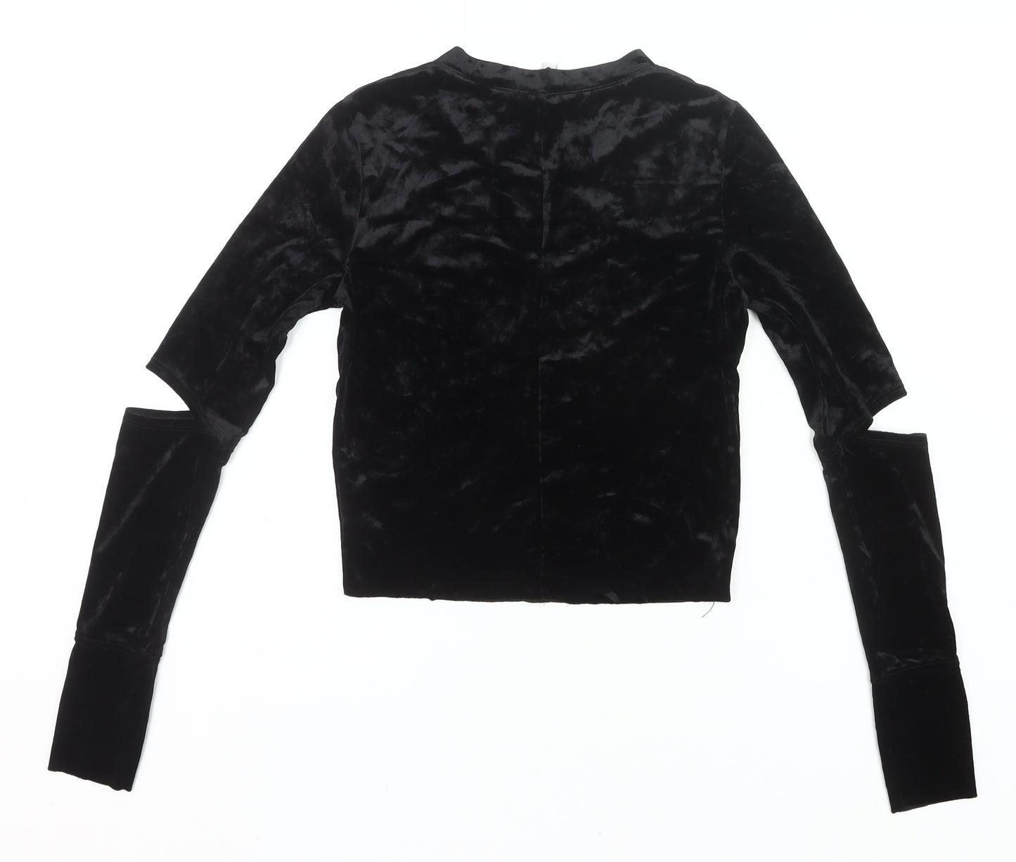 H&M Women’s Black Velvet Cropped Long Sleeve Slim Blouse S