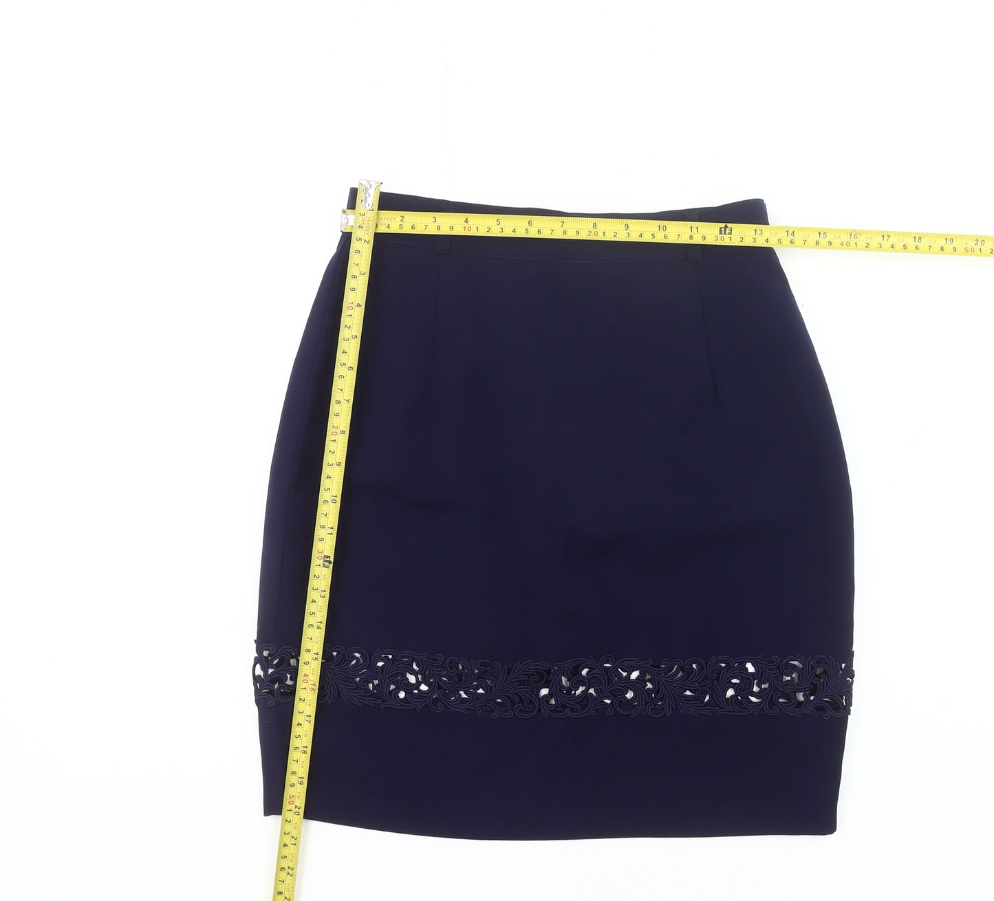 Wallis Women’s Blue Size 12 Pencil Skirt Knee Length Embroidered Workwear
