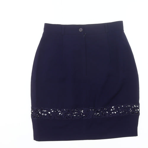 Wallis Women’s Blue Size 12 Pencil Skirt Knee Length Embroidered Workwear