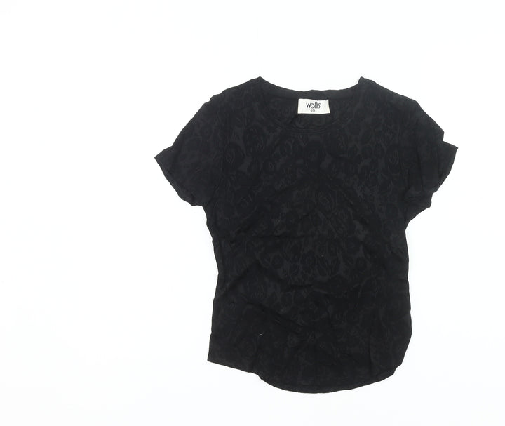 Wallis Women’s Black Floral Stretch Jersey Blouse Top Size 10
