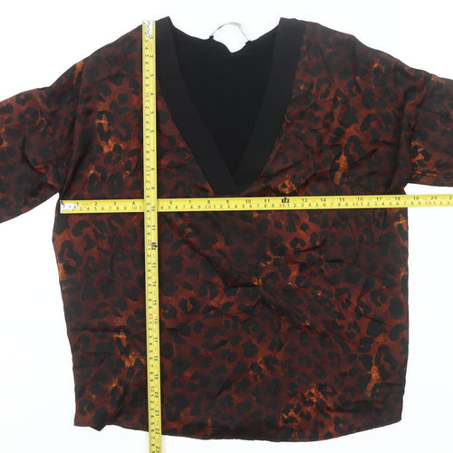 Mango Women’s Brown Leopard Print V-Neck Long Sleeve Blouse Size 8