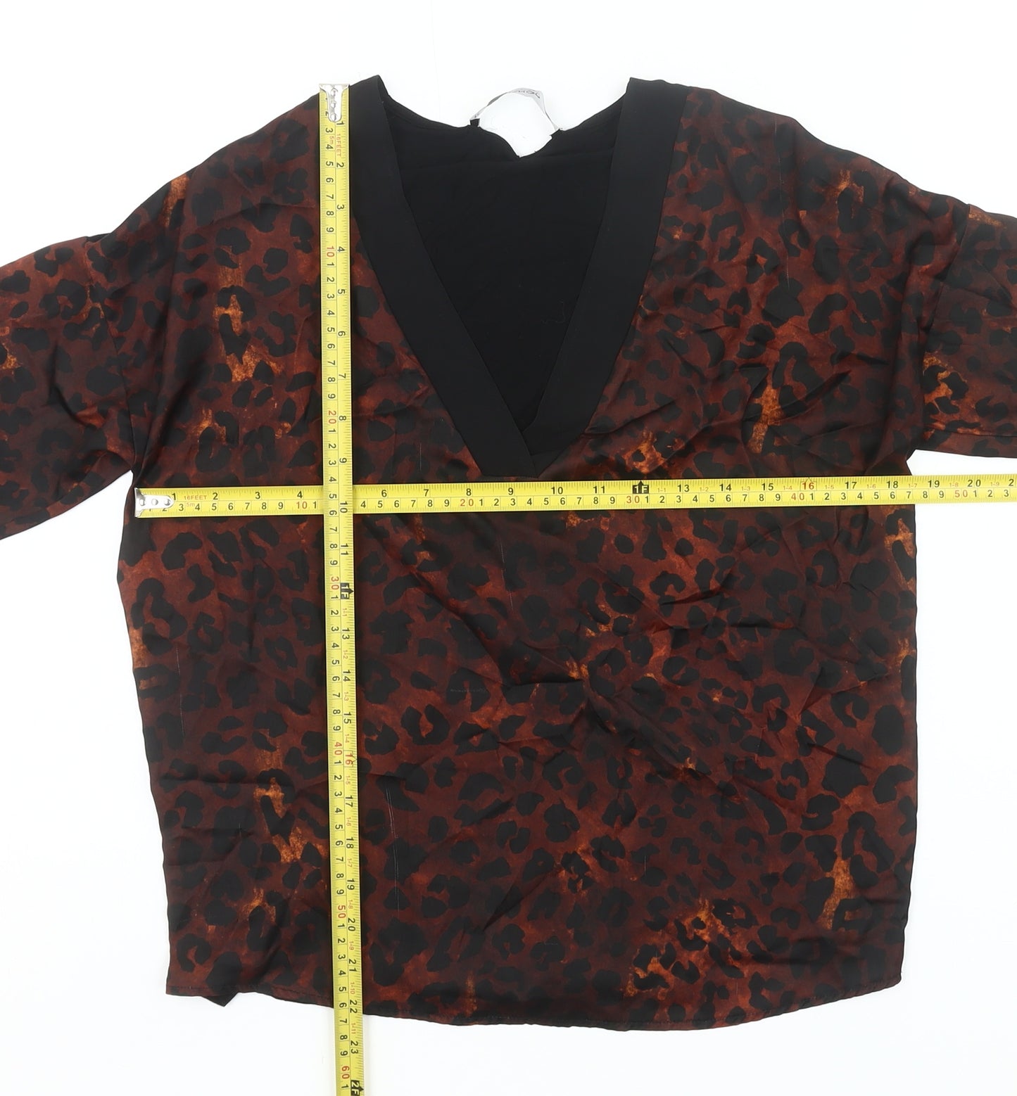 Mango Women’s Brown Leopard Print V-Neck Long Sleeve Blouse Size 8